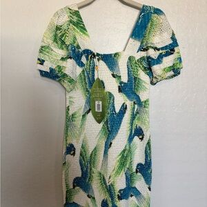 FARM Rio Tropical Parrot eyelet Dress. New with tags. Size medium